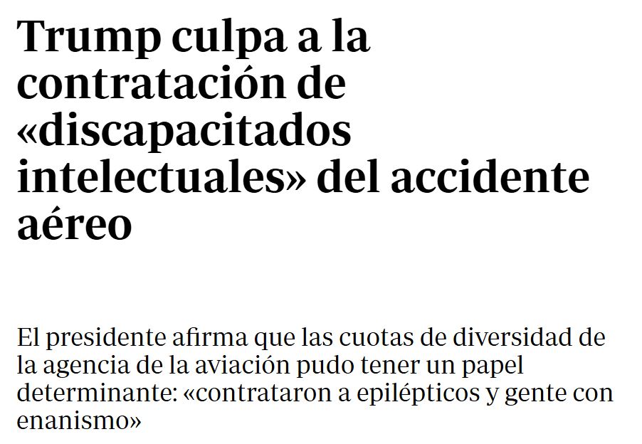 Captura de un titular de trump hablando de 'discapacitados'