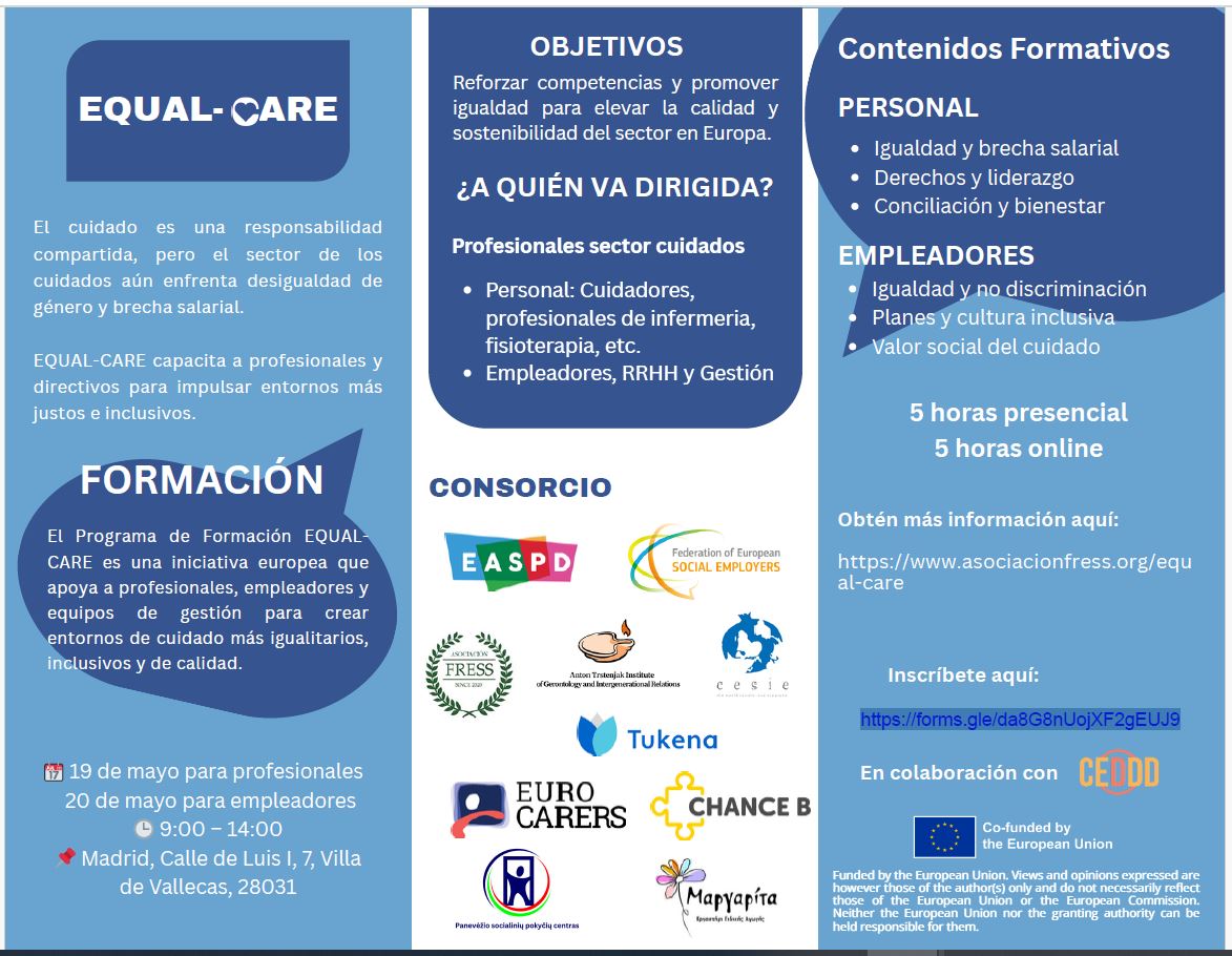 triptico informativo del curso Equal Care